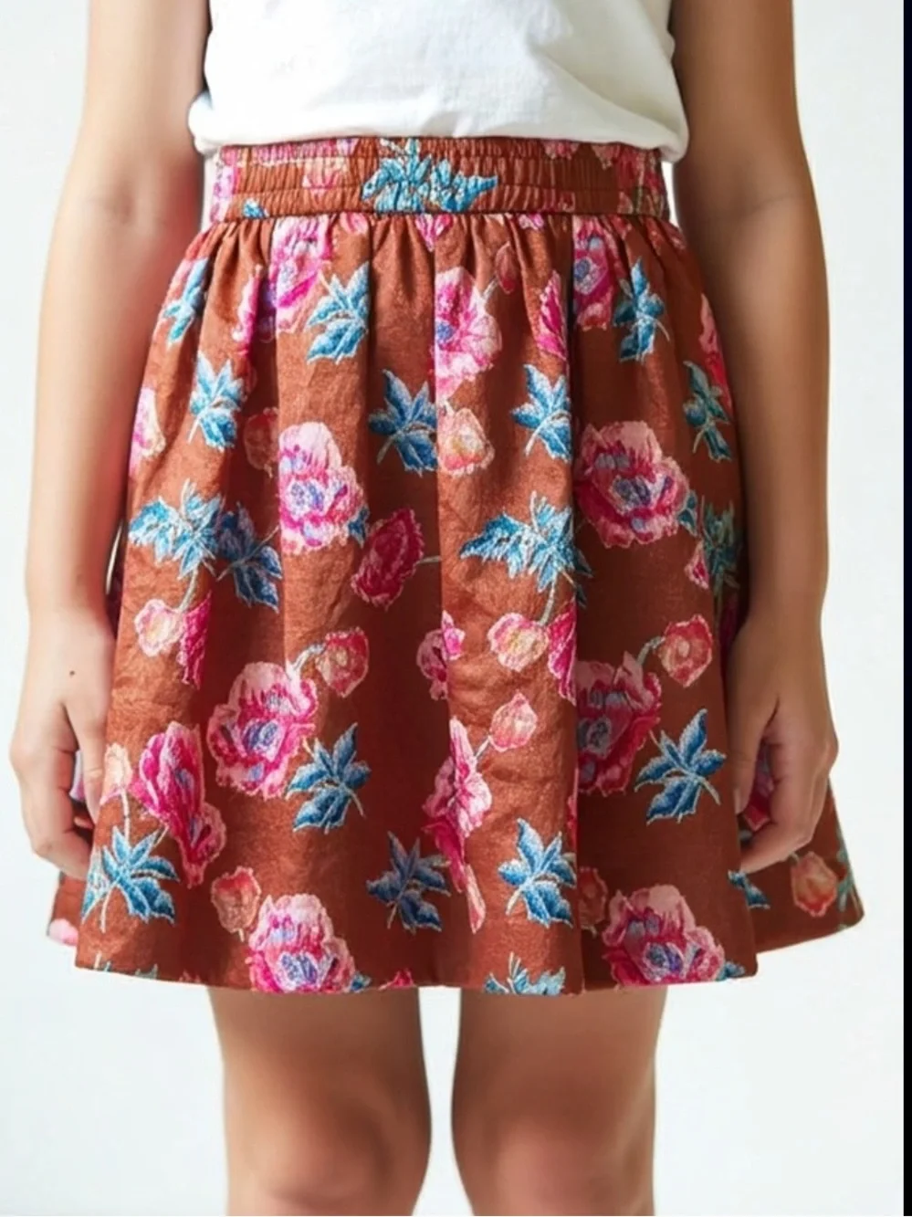 New Gymboree Girls Occasion Floral Glitter Metallic Orange Skirt Medium 7 / 8